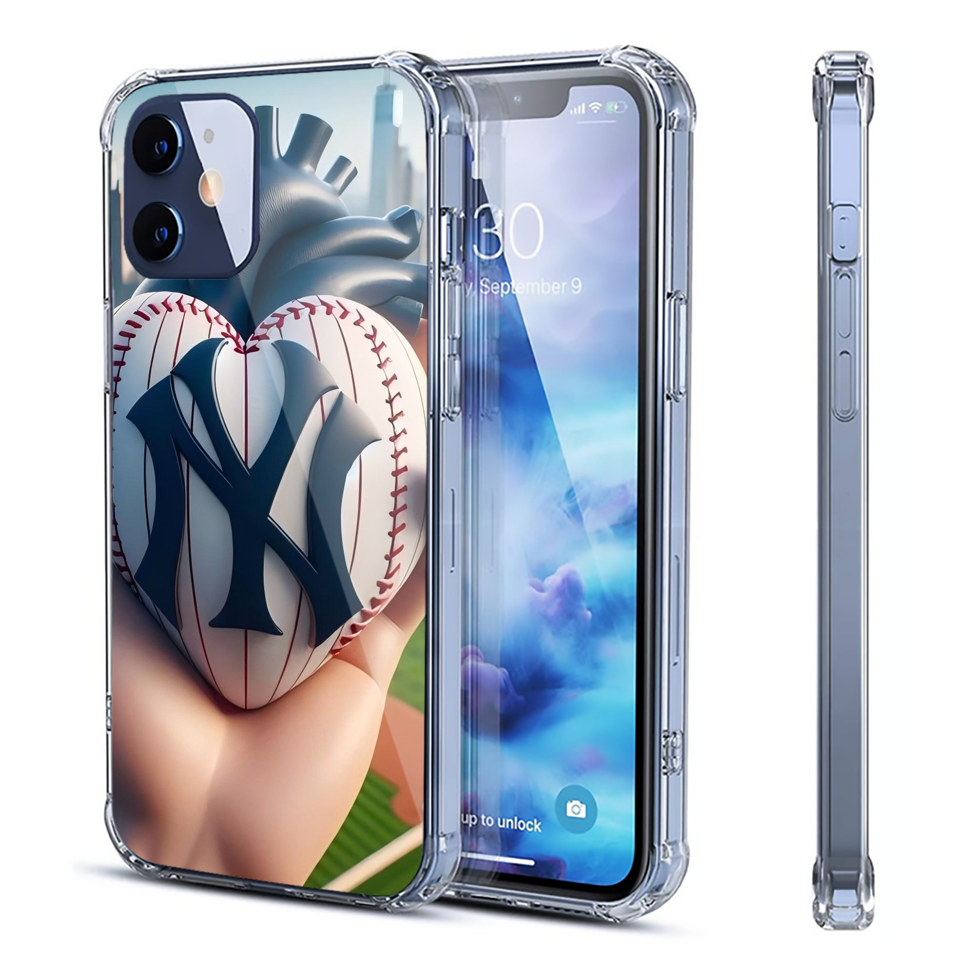 New York Yankees Heart Clear IPhone 12 Case – Soft TPU With UV Print – Enhanced Drop Protection, Precise Fit, Anti-Fingerprint, Customizable Design, Scratch-Resistant, Yellow-Resistant